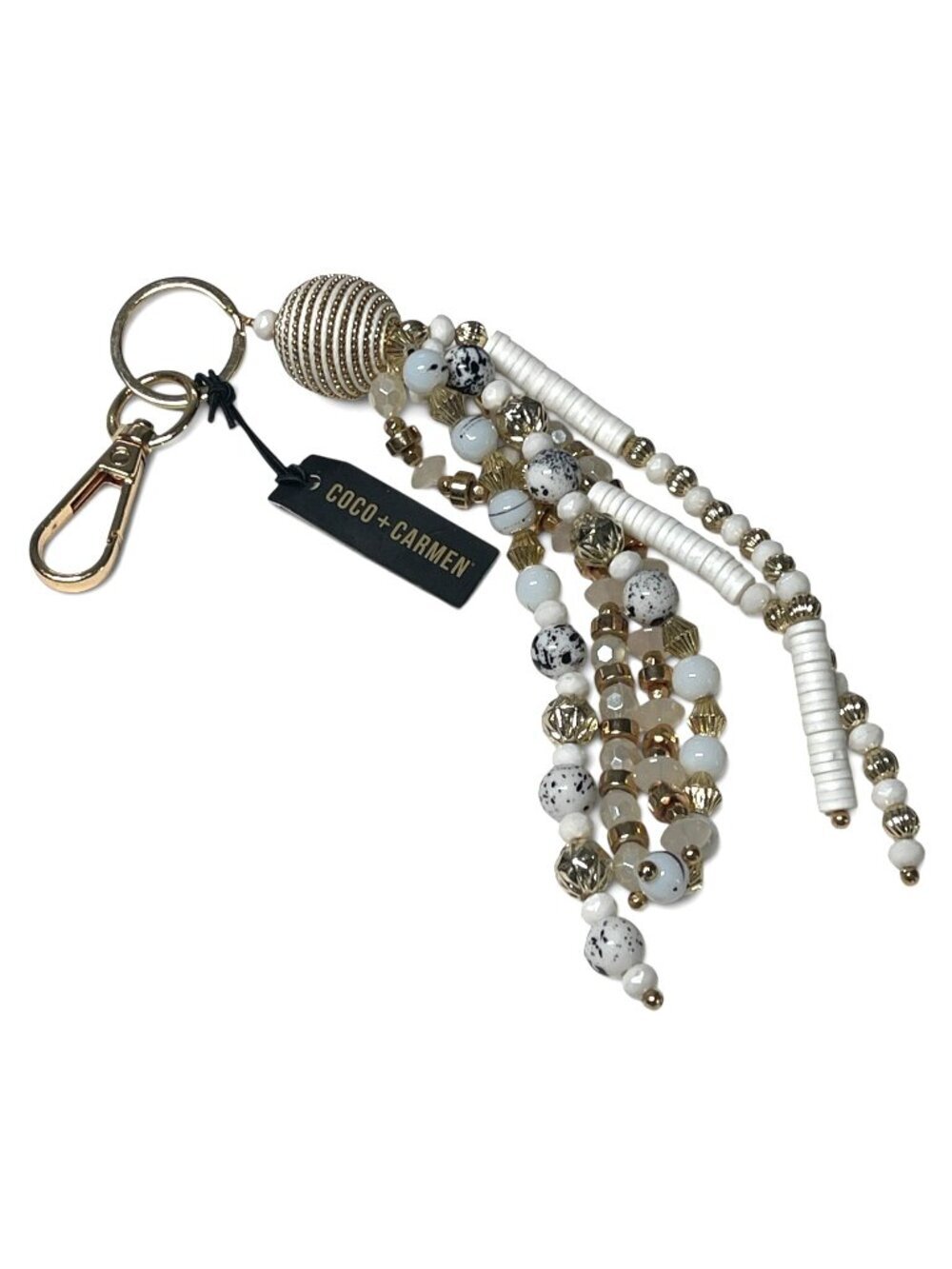 Coco + Carmen Beaded Keychain Tassel Charm With Gold & White Accents NWT
